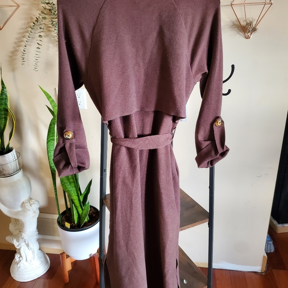Chocolate brown fall soft trench coat - Picture 2 of 2